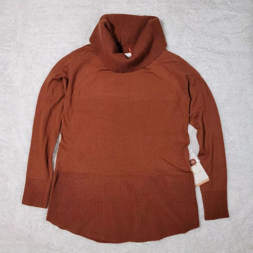 NWT $99 Small Cyrus Cowl Neck Relaxed Tunic Pullover Sweater Orange Brown Autumn